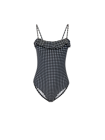 Blue and White Checker Box One Piece With Matching Cover Up - Stylish Swimwear