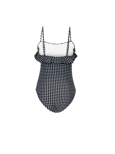 Blue and White Checker Box One Piece With Matching Cover Up - Stylish Swimwear
